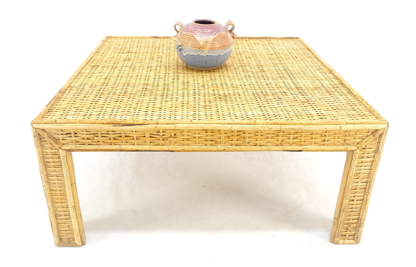 EstablishedLines Square Bamboo Rattan Mid Century Modern Parsons Style Coffee Center Table MINT