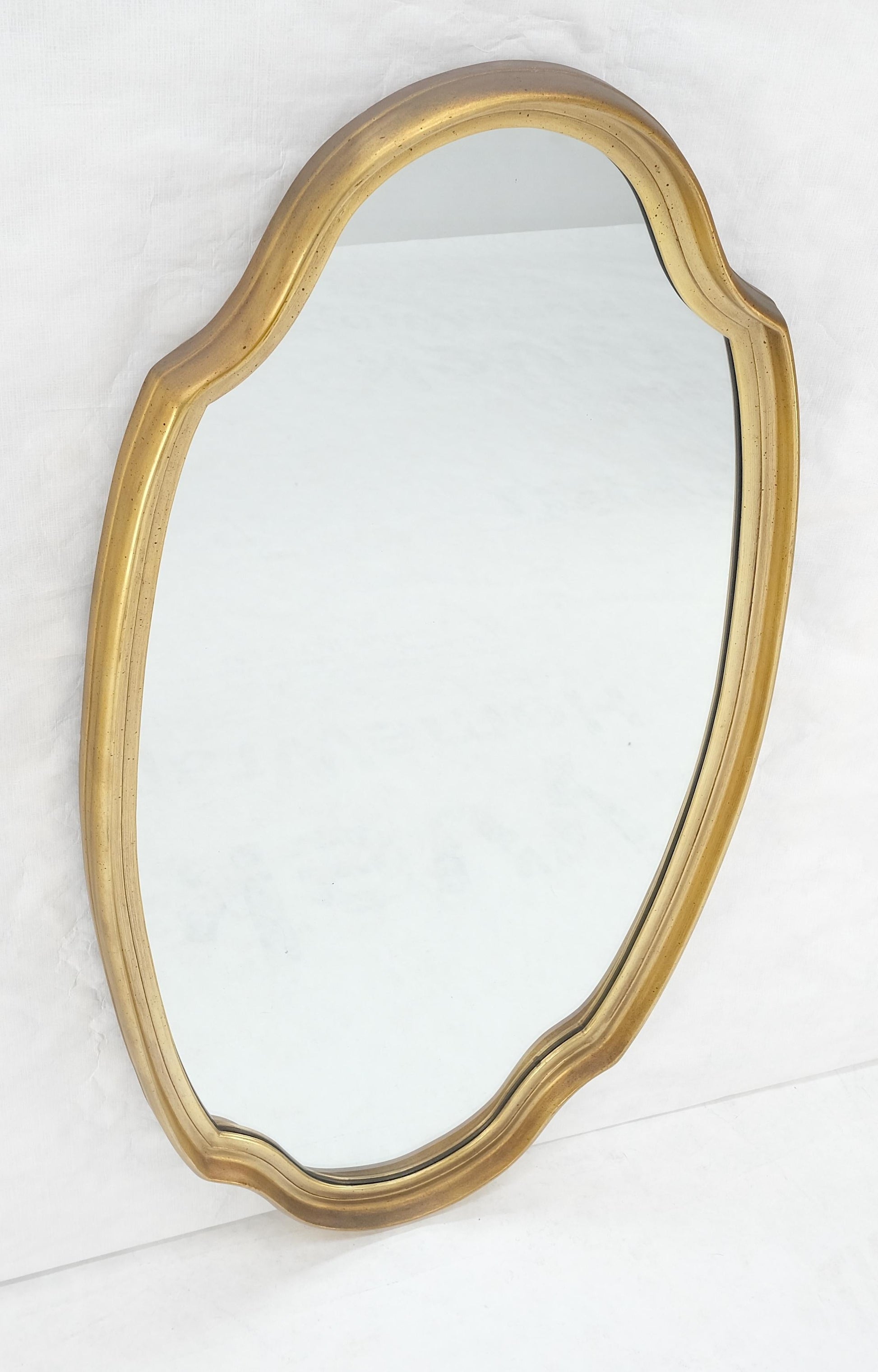 EstablishedLines Mid Century Shield Shape Large 22x44 Oval Gold Gilt Leaf Wall Mirror MINT