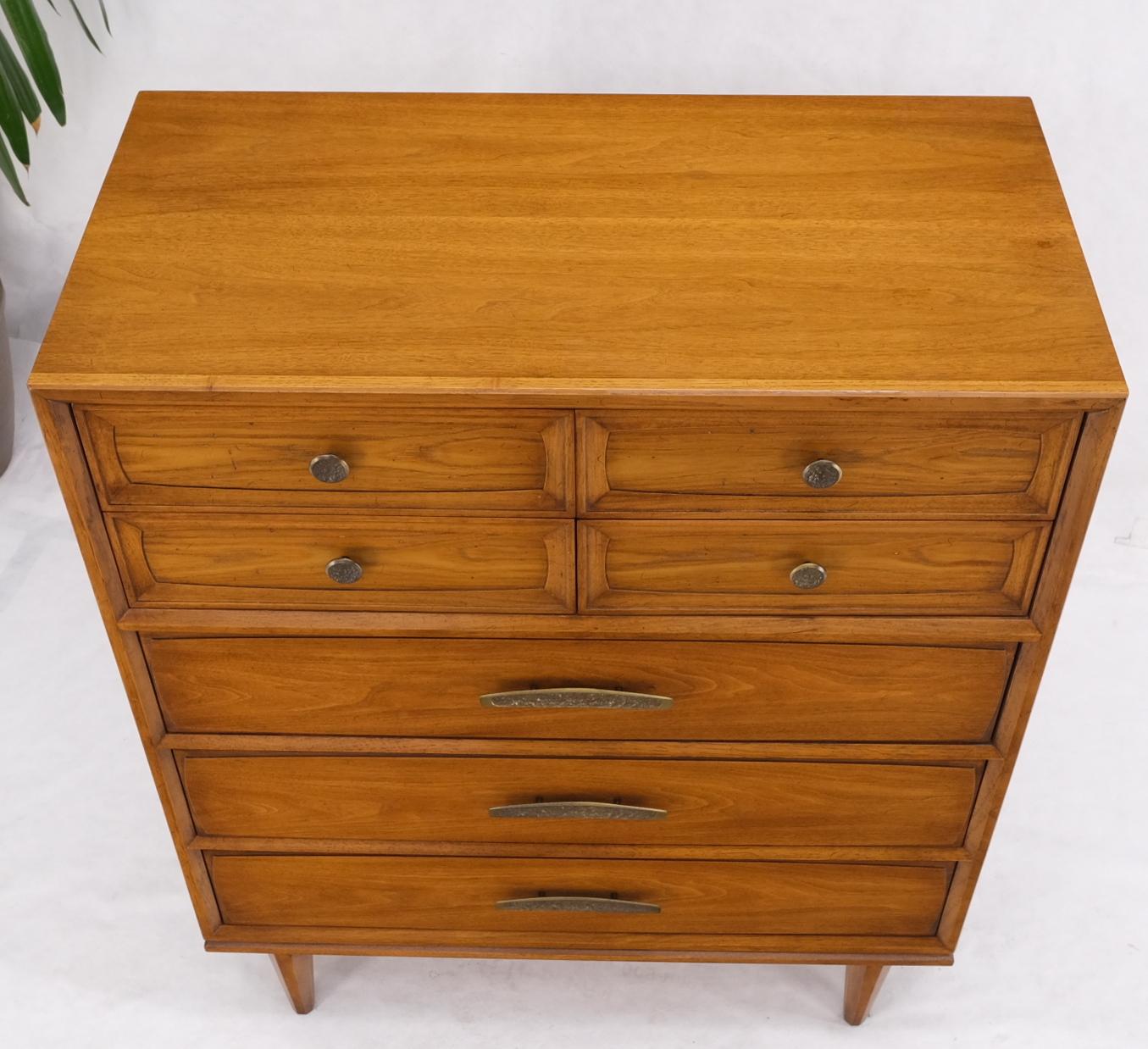 EstablishedLines Light Walnut Hammered Brass Pulls 5 Drawer Chest of Drawers Dresser Mint