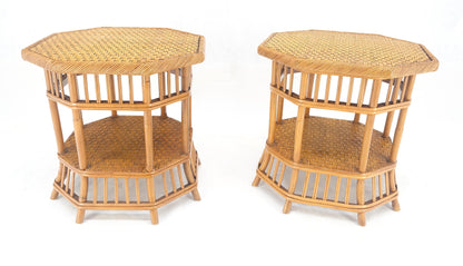 EstablishedLines Cane Bamboo Rattan Octagon Shape 2 Tier End Side Lamp Occasional Table MINT