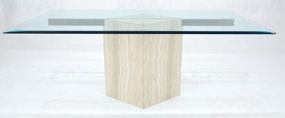 EstablishedLines Single Marble Travertine Diamond Shape Glass Top Dining Conference Table MINT!