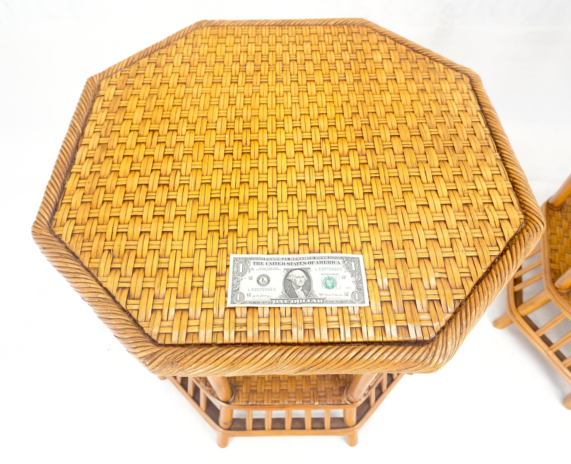 EstablishedLines Cane Bamboo Rattan Octagon Shape 2 Tier End Side Lamp Occasional Table MINT