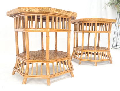 EstablishedLines Cane Bamboo Rattan Octagon Shape 2 Tier End Side Lamp Occasional Table MINT