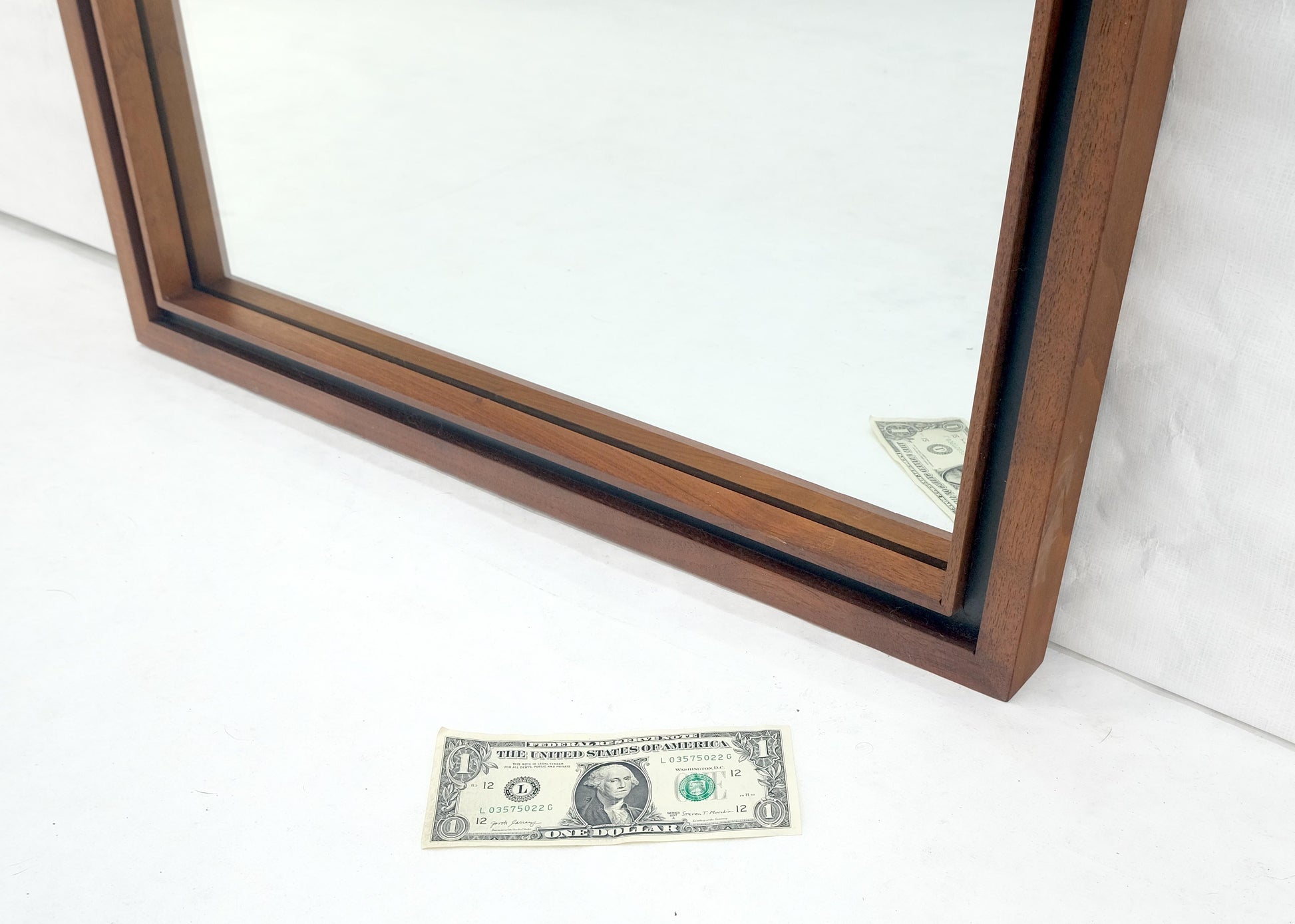 EstablishedLines Mid Century Modern c1970s Oiled Walnut 25x46 Rectangle Wall Mirror Mint