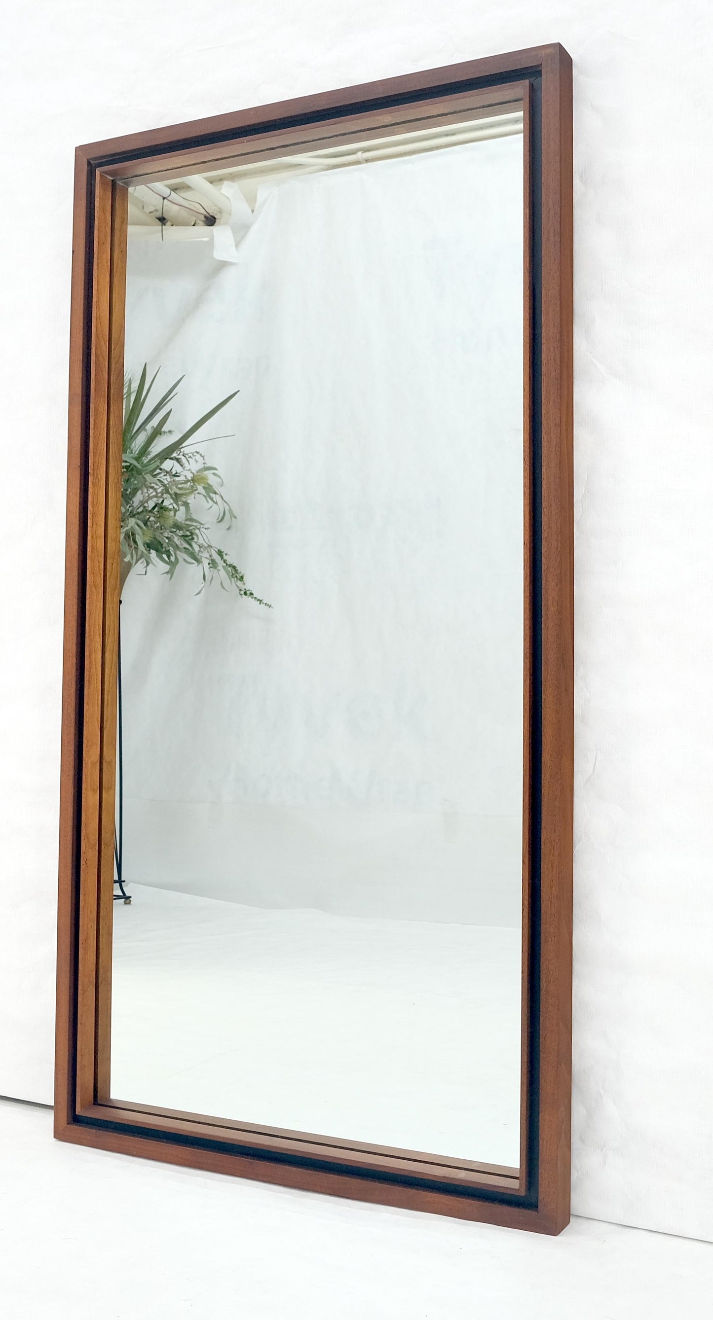 EstablishedLines Mid Century Modern c1970s Oiled Walnut 25x46 Rectangle Wall Mirror Mint