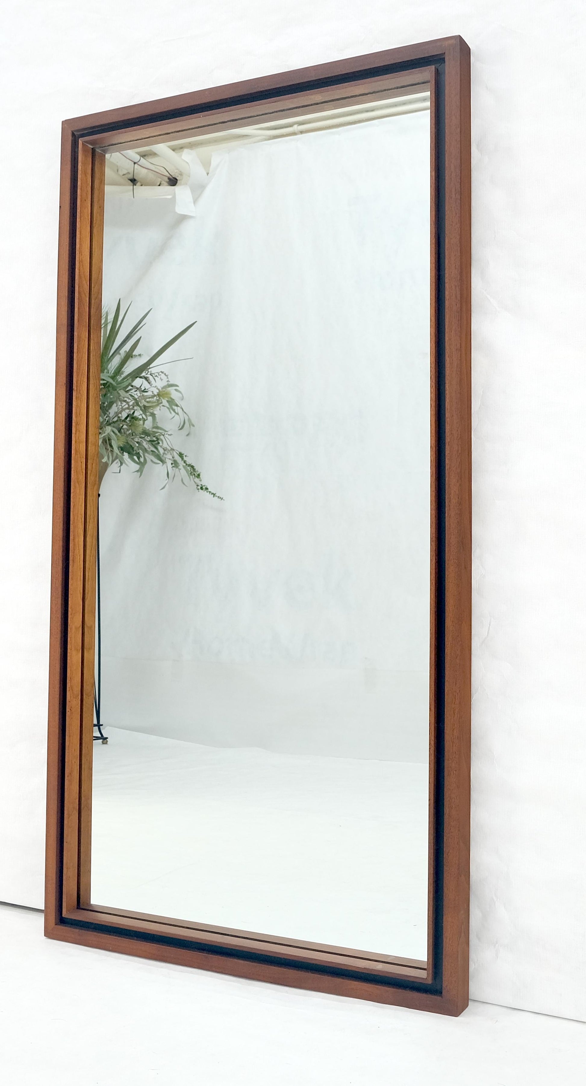 EstablishedLines Mid Century Modern c1970s Oiled Walnut 25x46 Rectangle Wall Mirror Mint