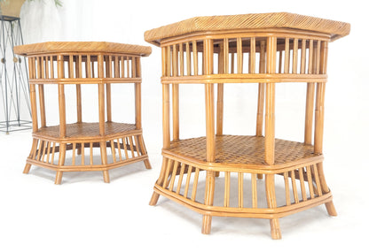 EstablishedLines Cane Bamboo Rattan Octagon Shape 2 Tier End Side Lamp Occasional Table MINT