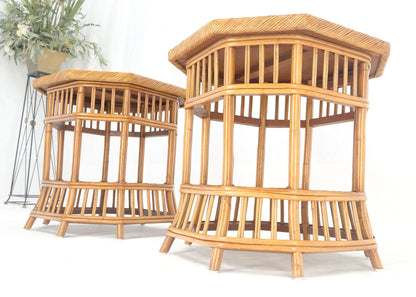 EstablishedLines Cane Bamboo Rattan Octagon Shape 2 Tier End Side Lamp Occasional Table MINT