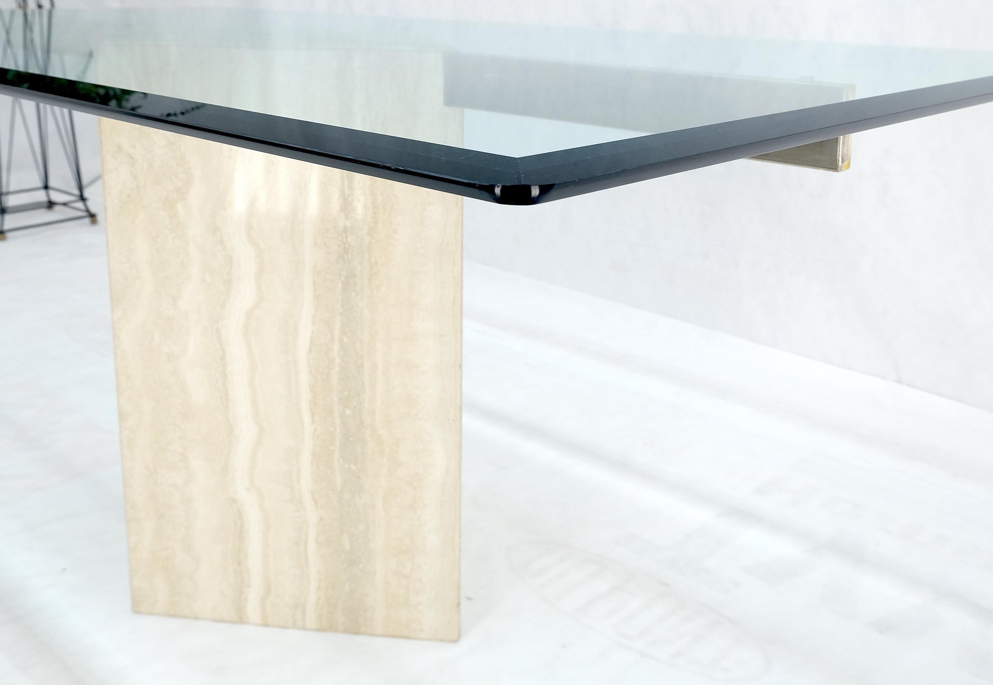 EstablishedLines Single Marble Travertine Diamond Shape Glass Top Dining Conference Table MINT!
