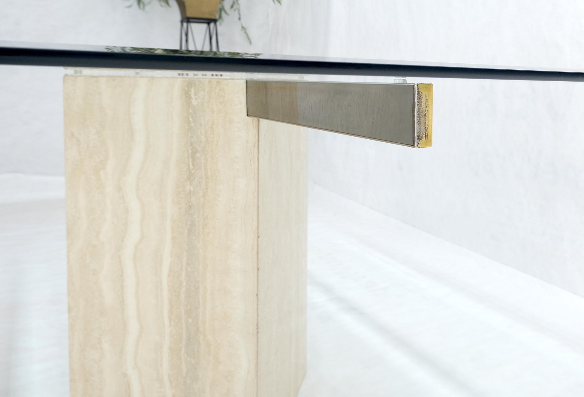 EstablishedLines Single Marble Travertine Diamond Shape Glass Top Dining Conference Table MINT!
