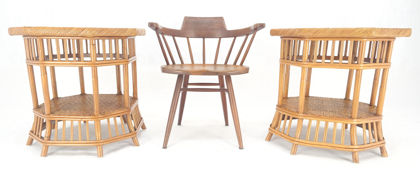 EstablishedLines Cane Bamboo Rattan Octagon Shape 2 Tier End Side Lamp Occasional Table MINT
