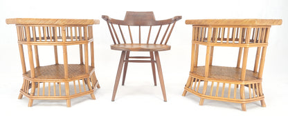EstablishedLines Cane Bamboo Rattan Octagon Shape 2 Tier End Side Lamp Occasional Table MINT