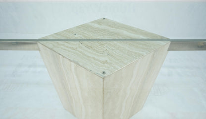 EstablishedLines Single Marble Travertine Diamond Shape Glass Top Dining Conference Table MINT!