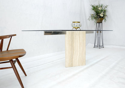 EstablishedLines Single Marble Travertine Diamond Shape Glass Top Dining Conference Table MINT!