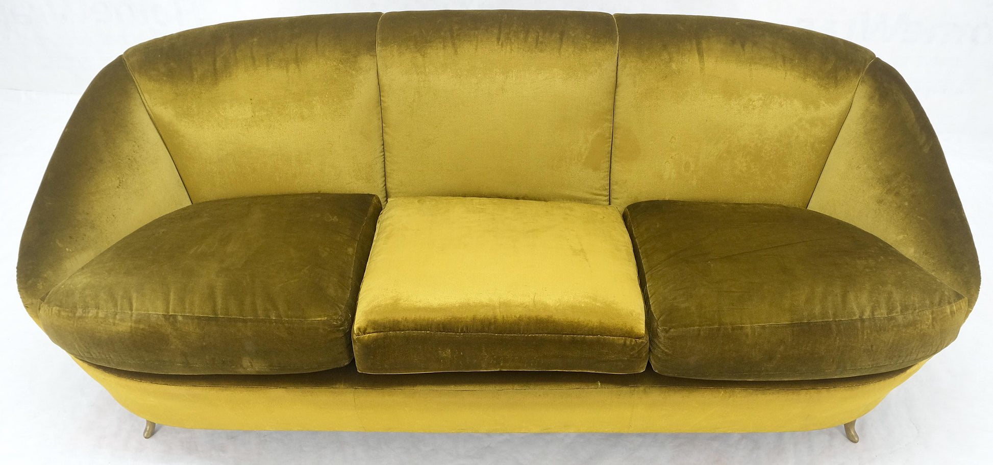 EstablishedLines Italian MId Century Modern Gold Velvet Upholstery Cloud Shape Sofa Cast Brass