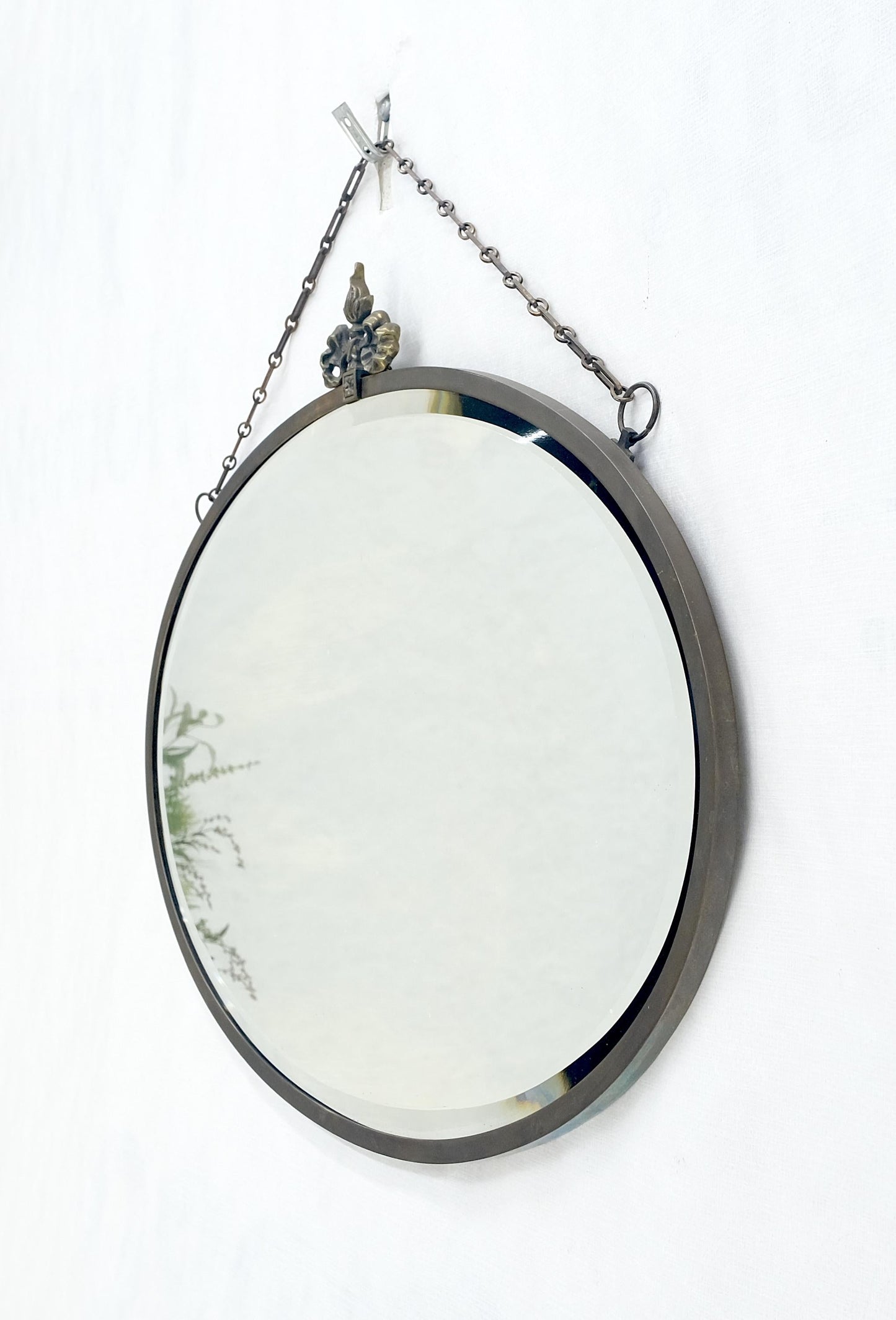 EstablishedLines Art Deco Nouveau Style Oval c1920s Metal Pewter Frame Bevelled Wall Mirror MINT