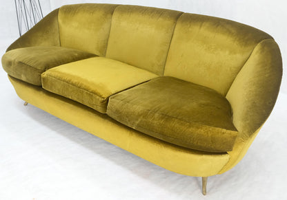 EstablishedLines Italian MId Century Modern Gold Velvet Upholstery Cloud Shape Sofa Cast Brass