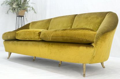 EstablishedLines Italian MId Century Modern Gold Velvet Upholstery Cloud Shape Sofa Cast Brass