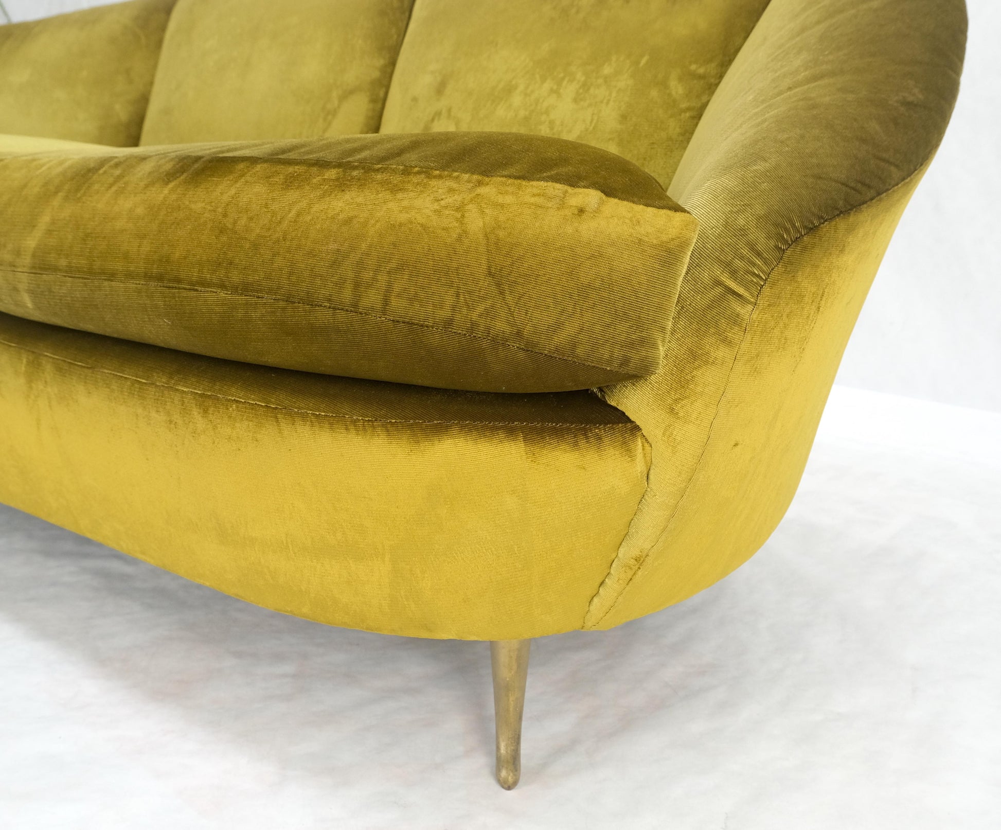 EstablishedLines Italian MId Century Modern Gold Velvet Upholstery Cloud Shape Sofa Cast Brass