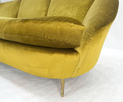 EstablishedLines Italian MId Century Modern Gold Velvet Upholstery Cloud Shape Sofa Cast Brass