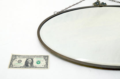 EstablishedLines Art Deco Nouveau Style Oval c1920s Metal Pewter Frame Bevelled Wall Mirror MINT