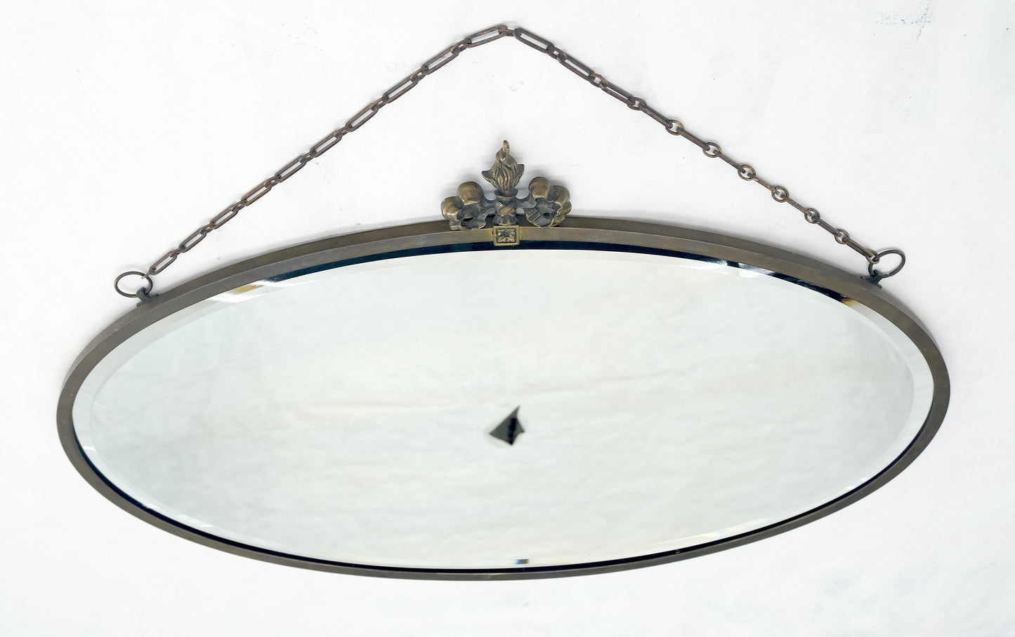EstablishedLines Art Deco Nouveau Style Oval c1920s Metal Pewter Frame Bevelled Wall Mirror MINT