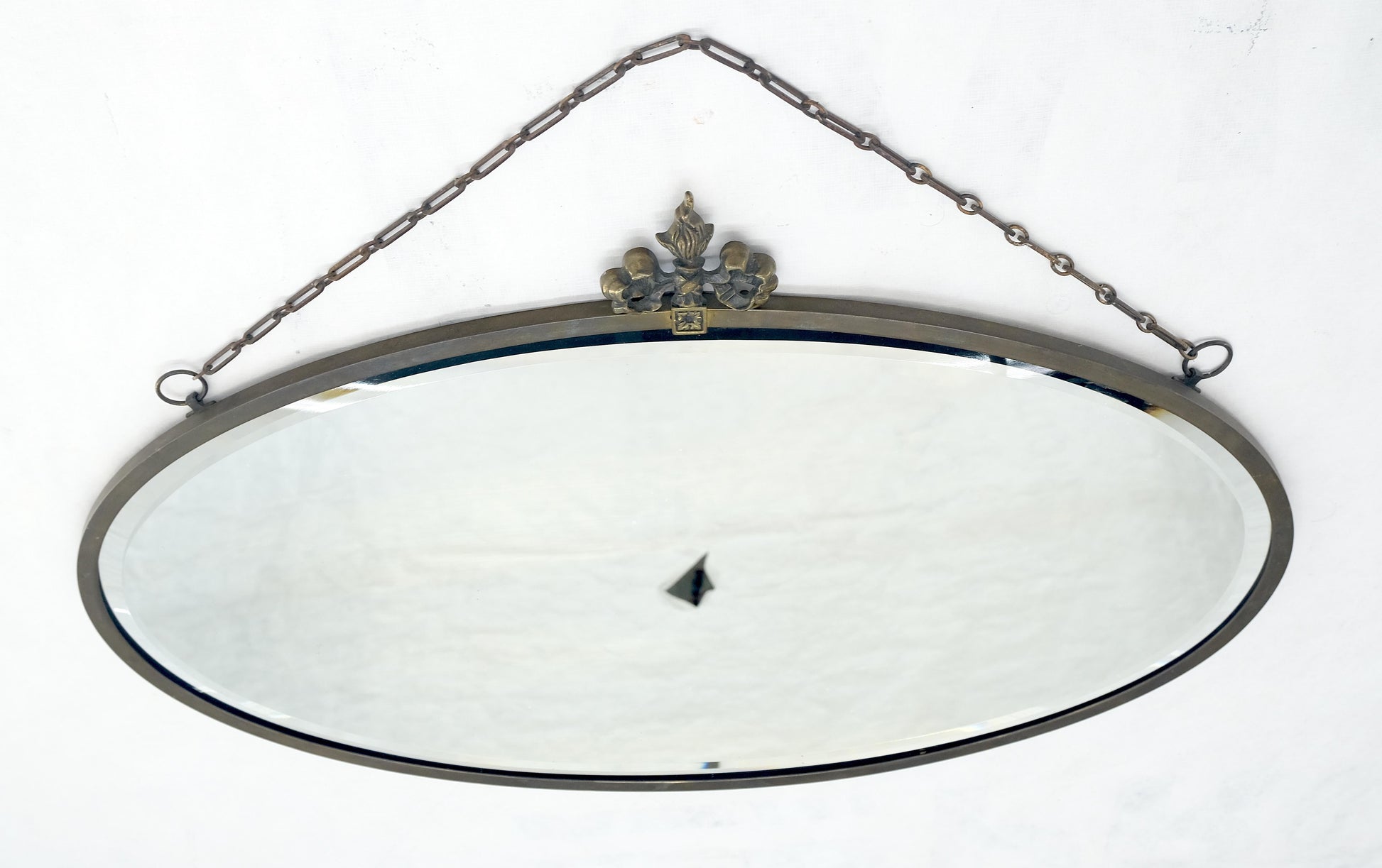 EstablishedLines Art Deco Nouveau Style Oval c1920s Metal Pewter Frame Bevelled Wall Mirror MINT