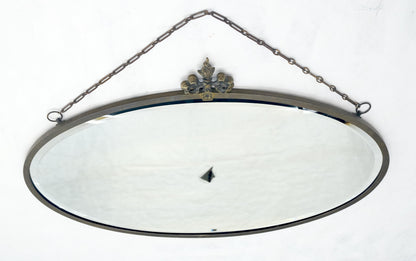 EstablishedLines Art Deco Nouveau Style Oval c1920s Metal Pewter Frame Bevelled Wall Mirror MINT