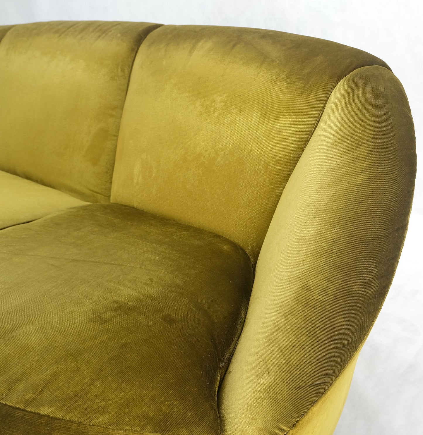 EstablishedLines Italian MId Century Modern Gold Velvet Upholstery Cloud Shape Sofa Cast Brass
