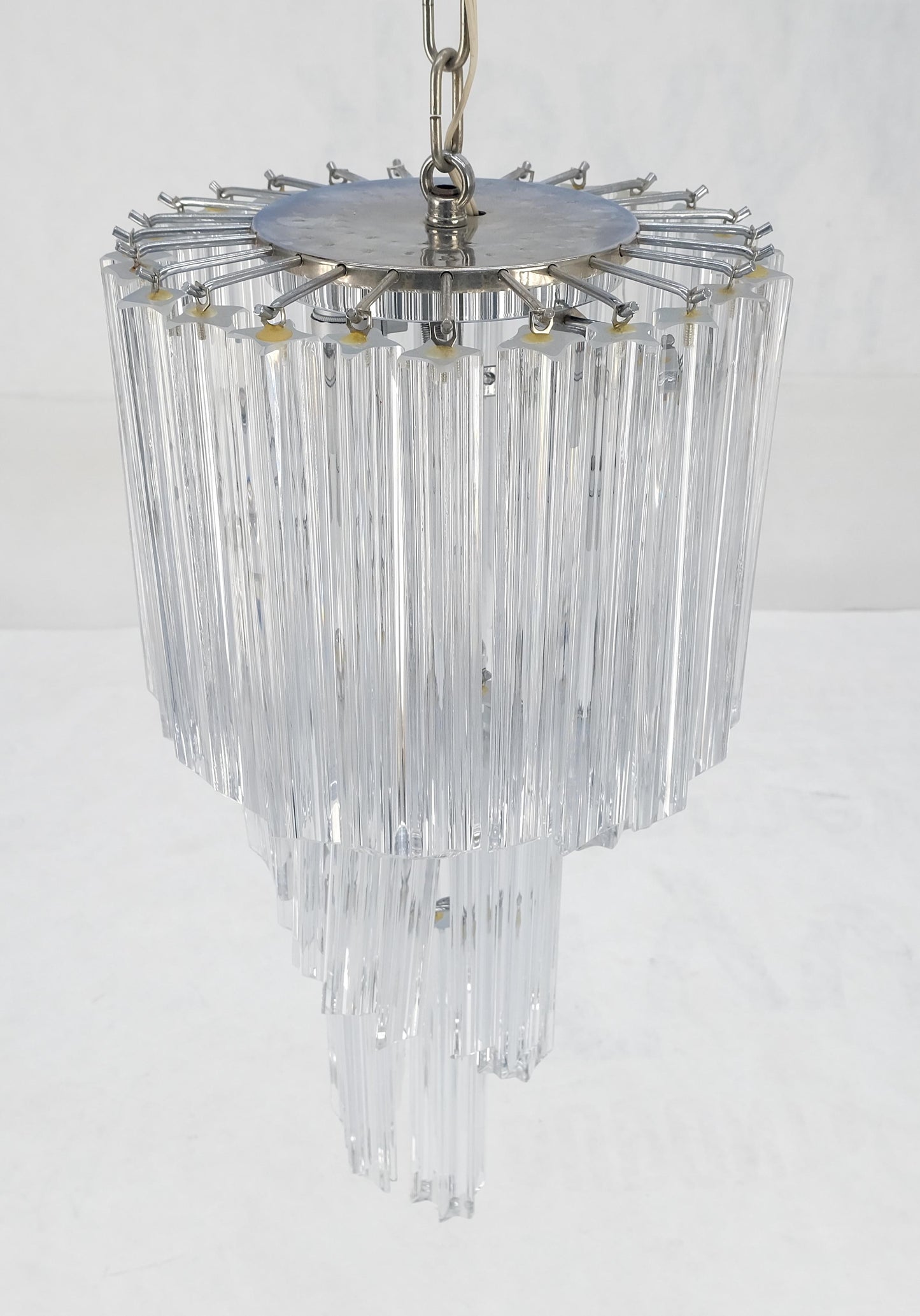 EstablishedLines Venini Spiral Tier Swirling Chandelier with Murano Glass Triedri Prisms