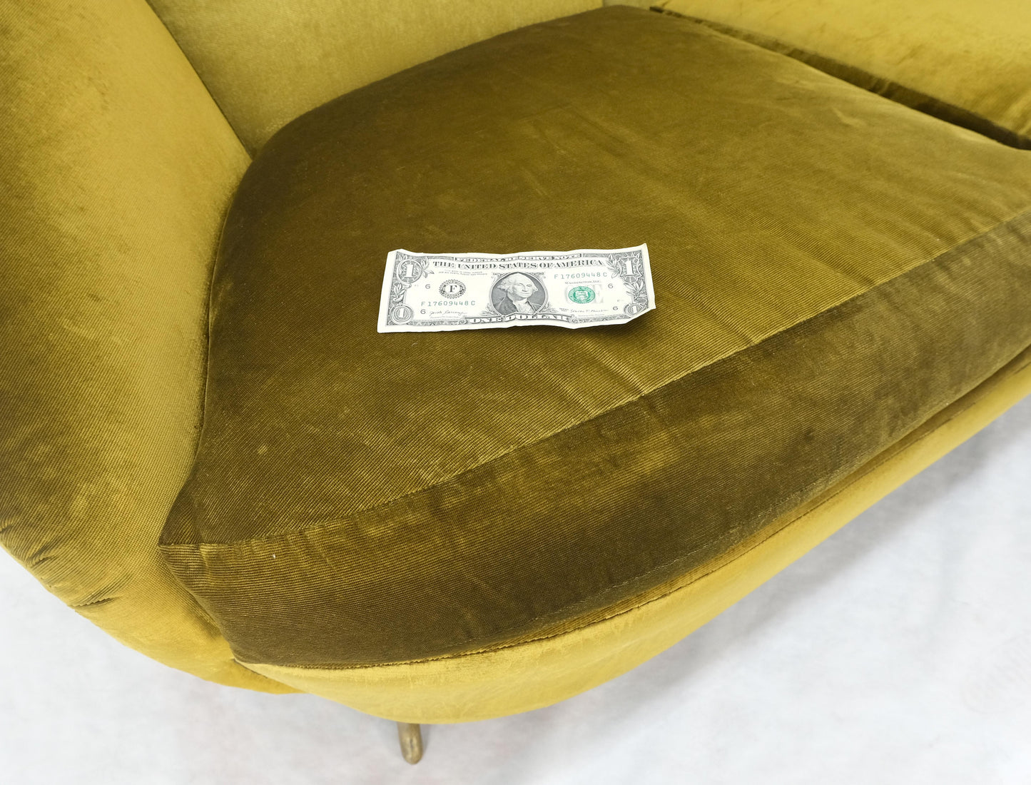 EstablishedLines Italian MId Century Modern Gold Velvet Upholstery Cloud Shape Sofa Cast Brass