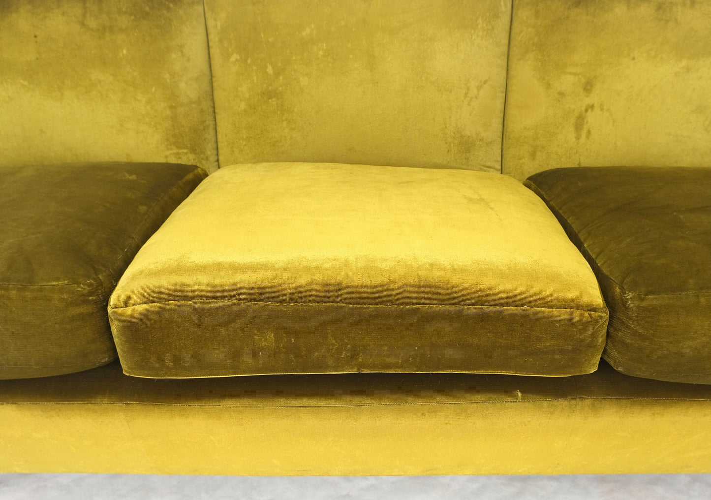 EstablishedLines Italian MId Century Modern Gold Velvet Upholstery Cloud Shape Sofa Cast Brass