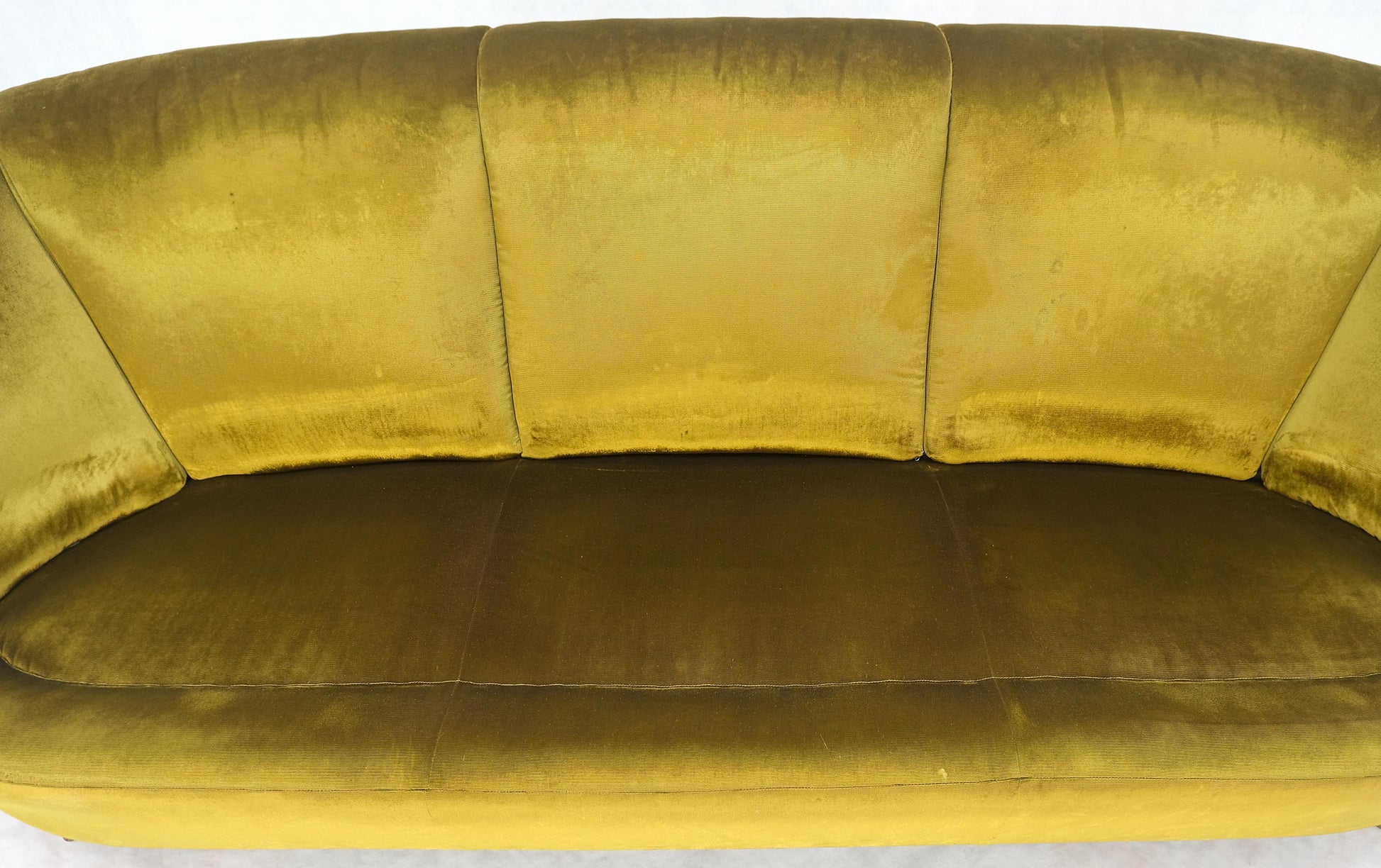 EstablishedLines Italian MId Century Modern Gold Velvet Upholstery Cloud Shape Sofa Cast Brass