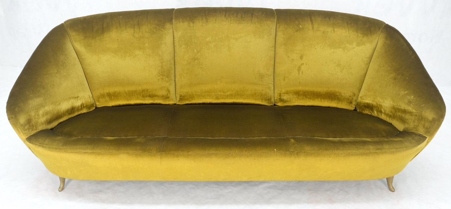 EstablishedLines Italian MId Century Modern Gold Velvet Upholstery Cloud Shape Sofa Cast Brass