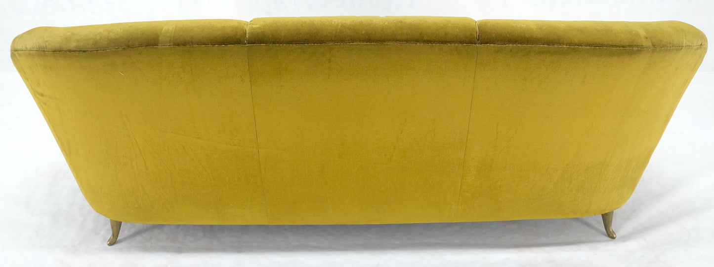 EstablishedLines Italian MId Century Modern Gold Velvet Upholstery Cloud Shape Sofa Cast Brass