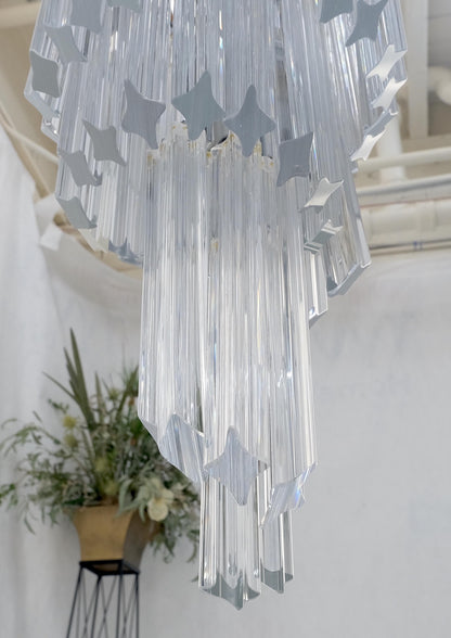 EstablishedLines Venini Spiral Tier Swirling Chandelier with Murano Glass Triedri Prisms