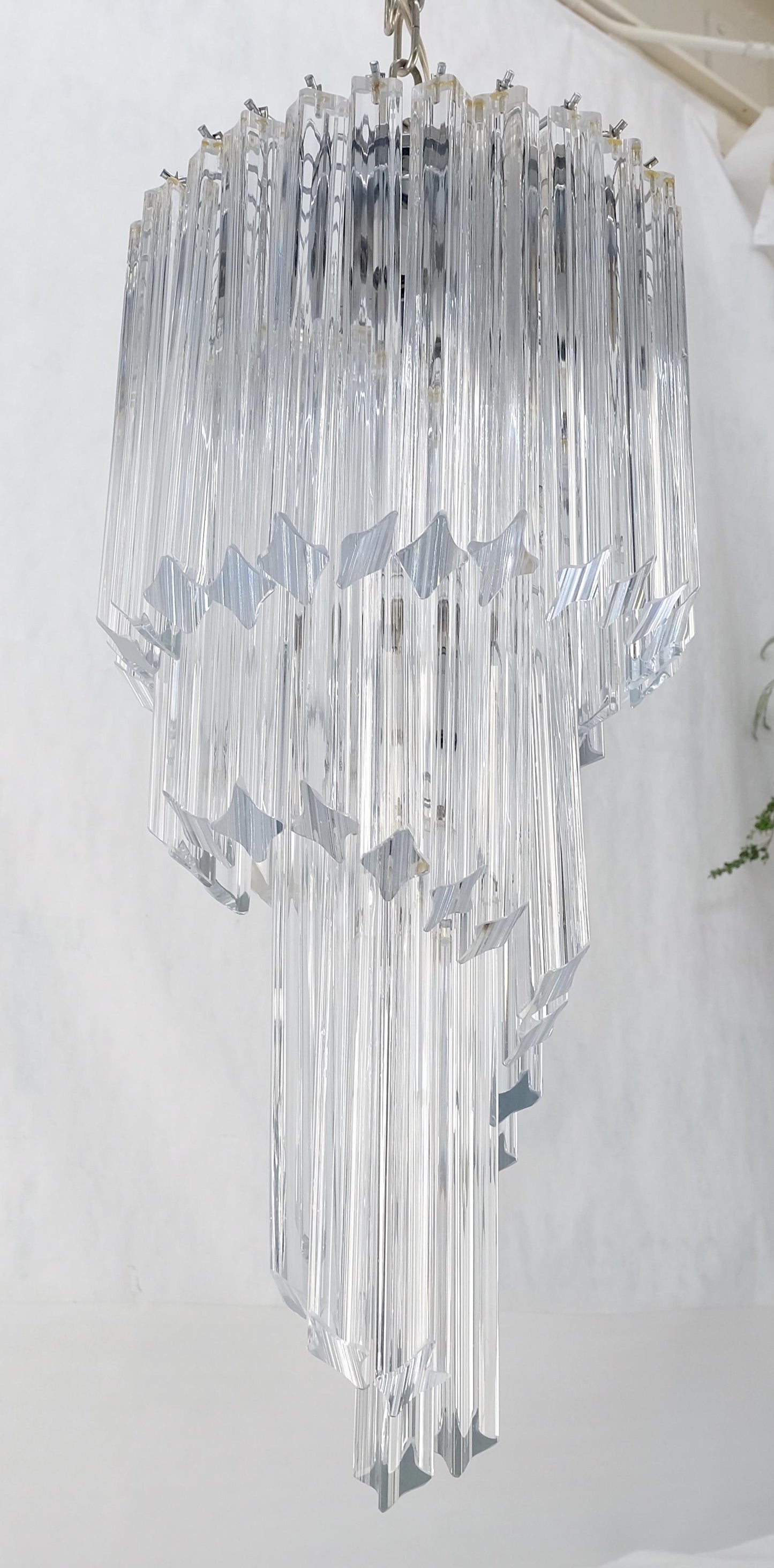EstablishedLines Venini Spiral Tier Swirling Chandelier with Murano Glass Triedri Prisms