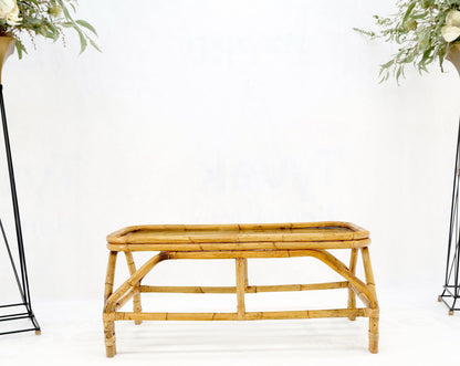 EstablishedLines Rattan Bamboo Rectangle Glass Top Mid-Century Modern Coffee Table Mnt!