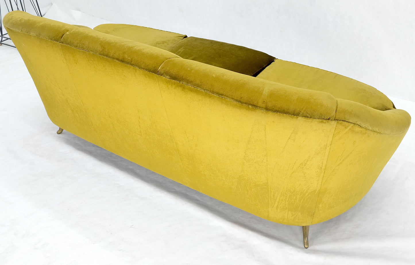 EstablishedLines Italian MId Century Modern Gold Velvet Upholstery Cloud Shape Sofa Cast Brass