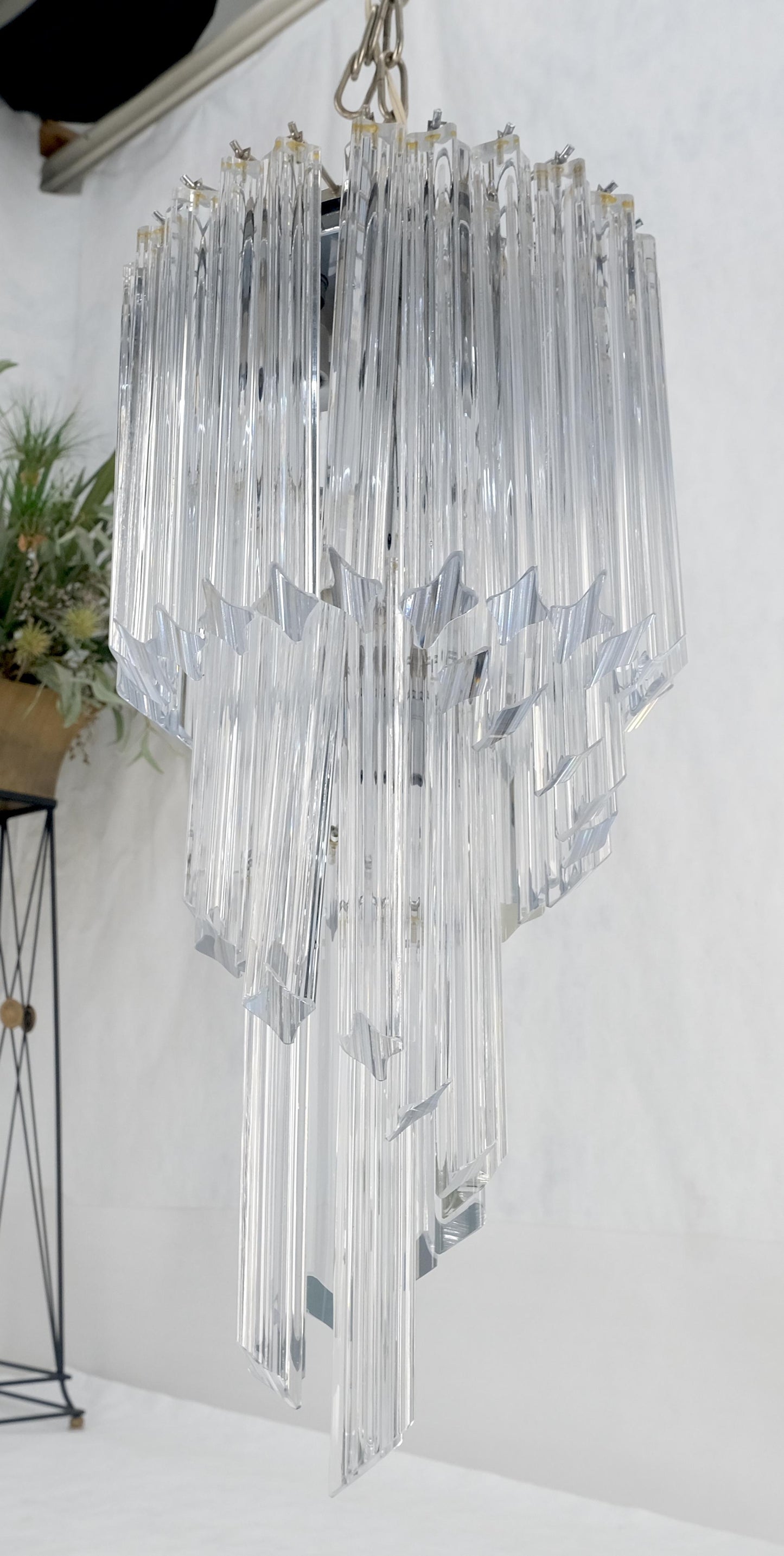 EstablishedLines Venini Spiral Tier Swirling Chandelier with Murano Glass Triedri Prisms