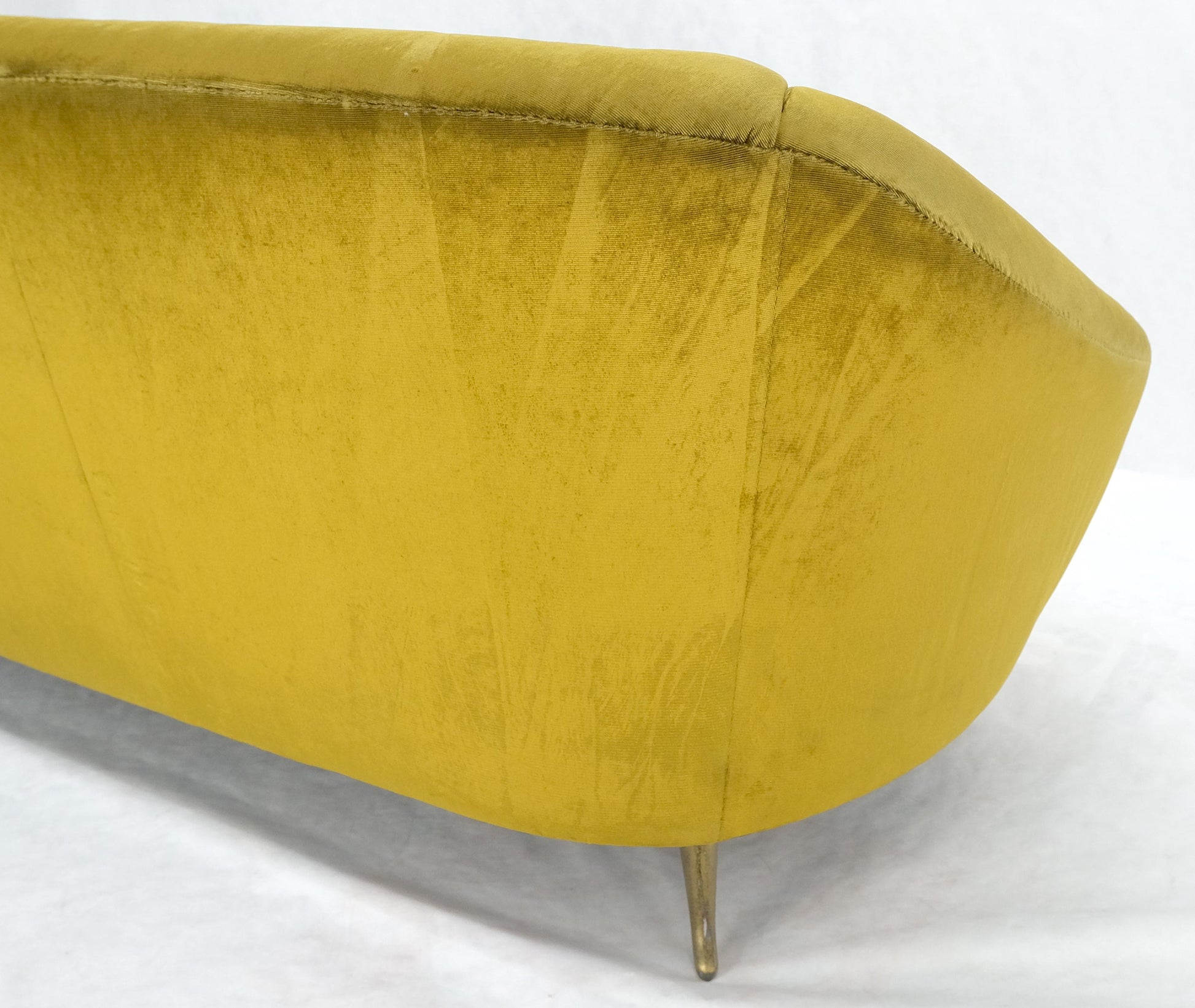 EstablishedLines Italian MId Century Modern Gold Velvet Upholstery Cloud Shape Sofa Cast Brass