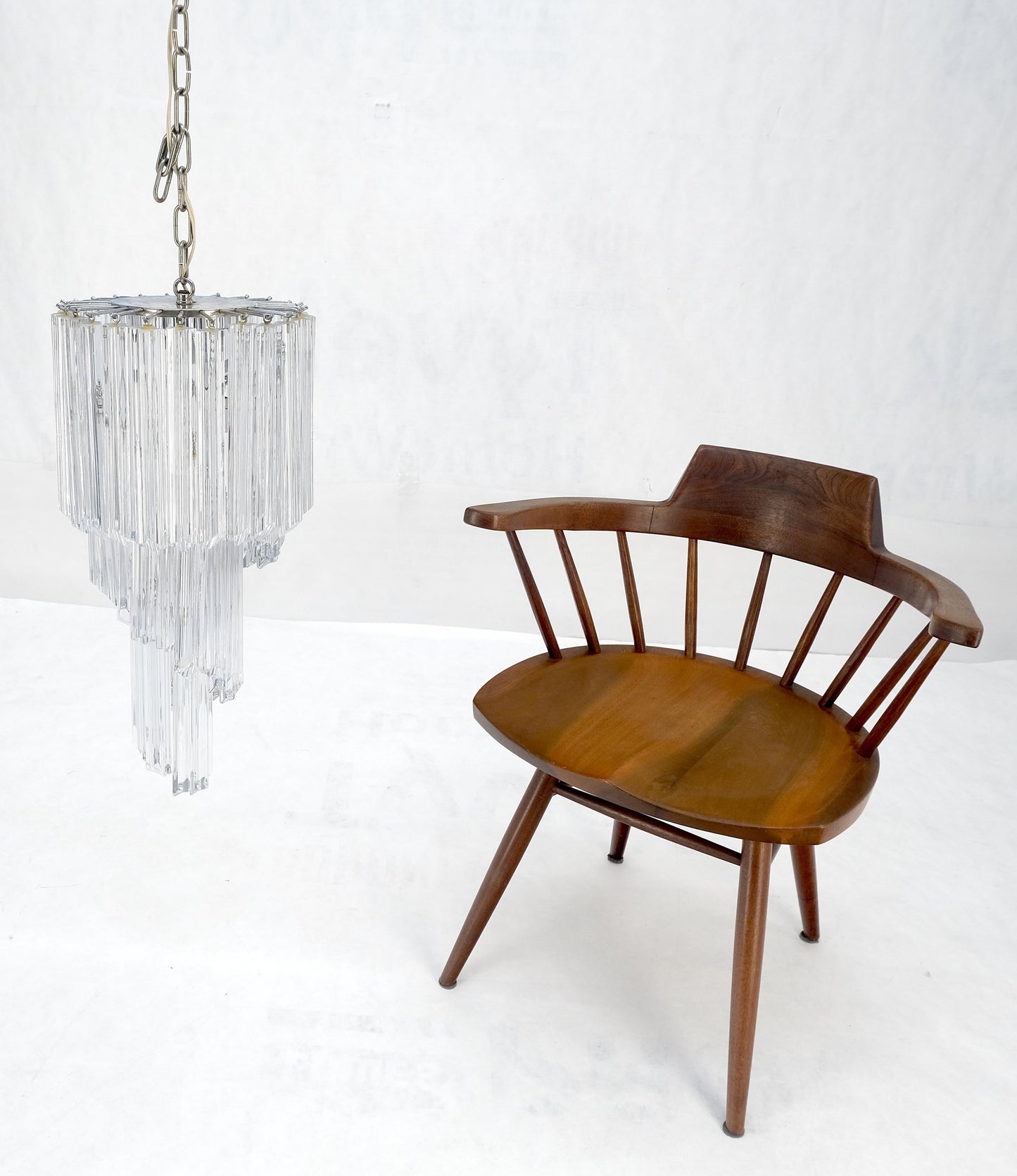 EstablishedLines Venini Spiral Tier Swirling Chandelier with Murano Glass Triedri Prisms