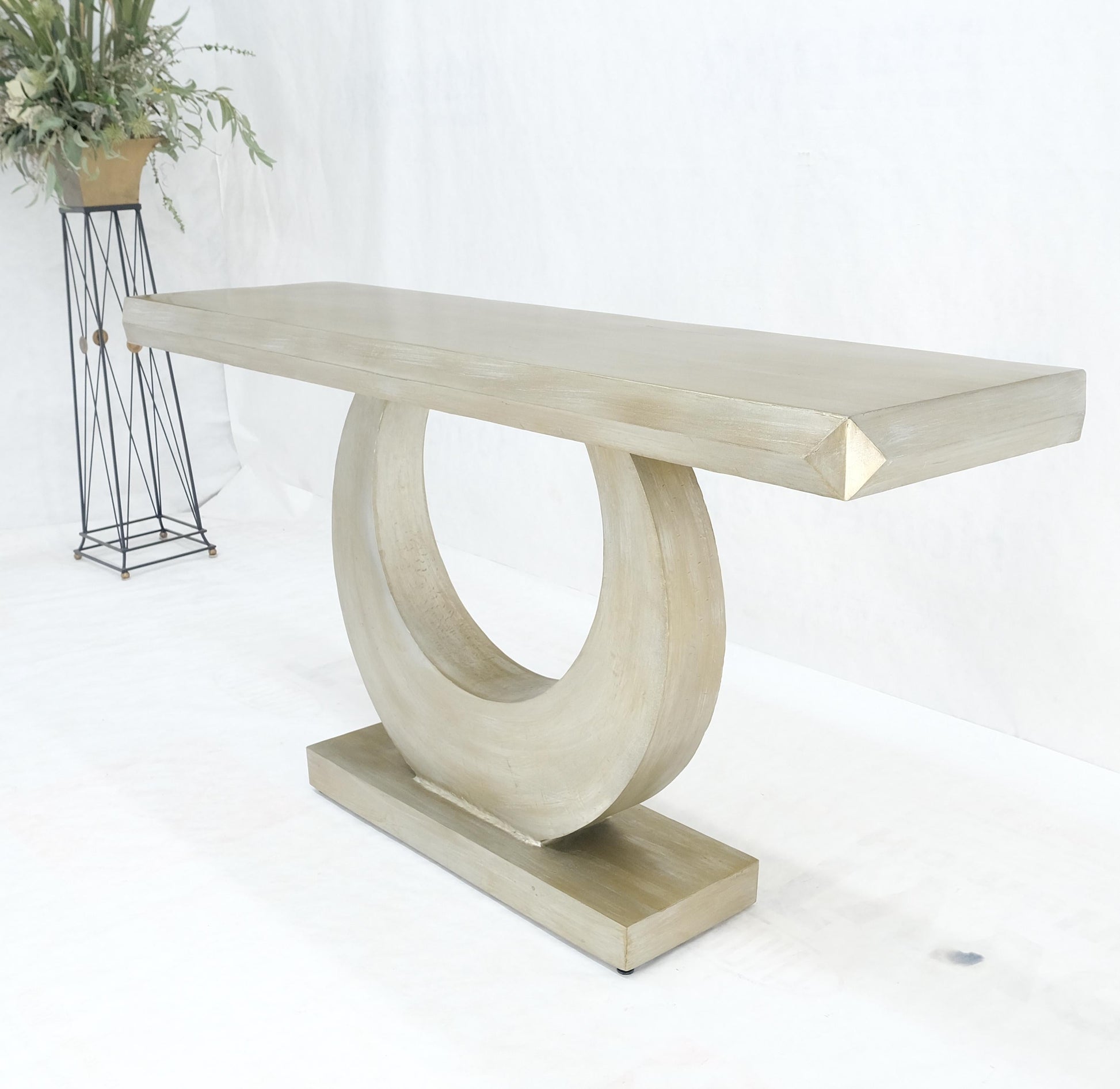EstablishedLines Large 37"h Silvered Patinated Lacquered Welded Steel Heavy Console Table MINT