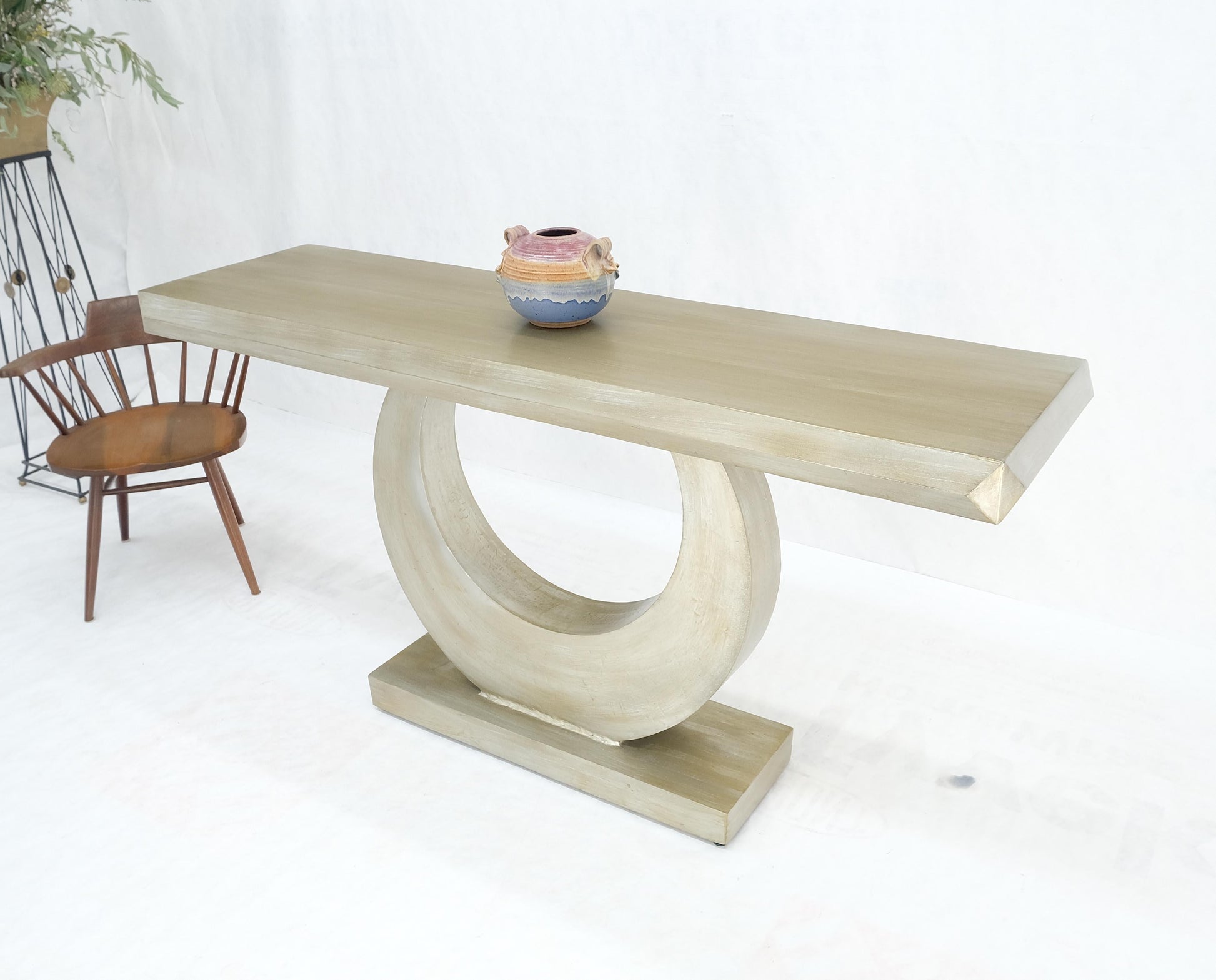 EstablishedLines Large 37"h Silvered Patinated Lacquered Welded Steel Heavy Console Table MINT