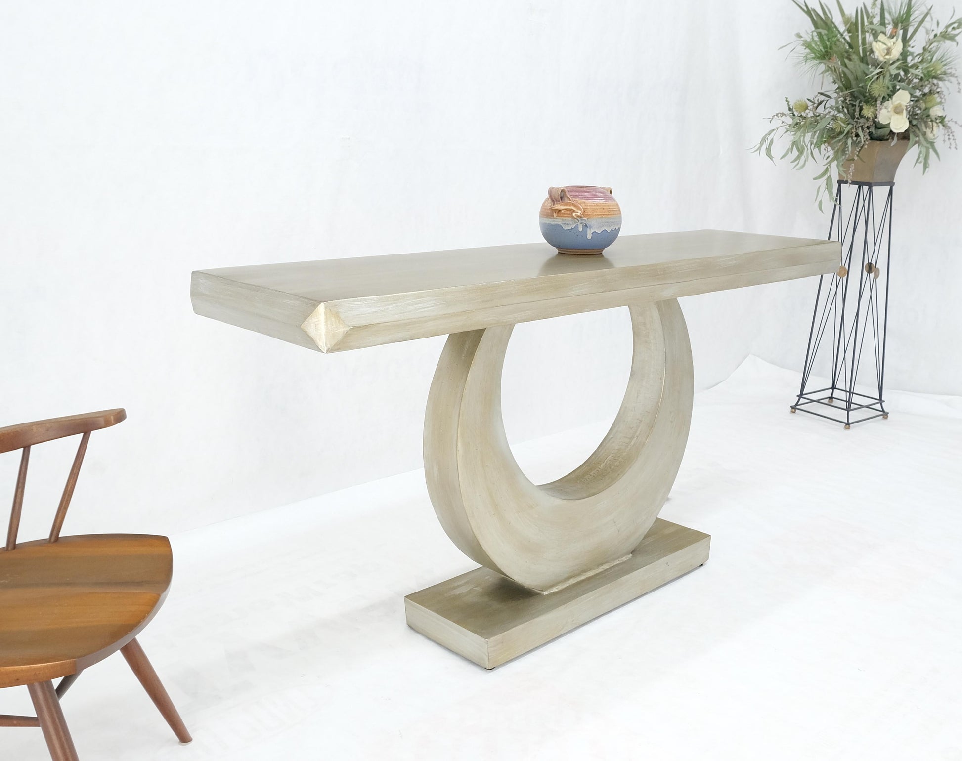 EstablishedLines Large 37"h Silvered Patinated Lacquered Welded Steel Heavy Console Table MINT