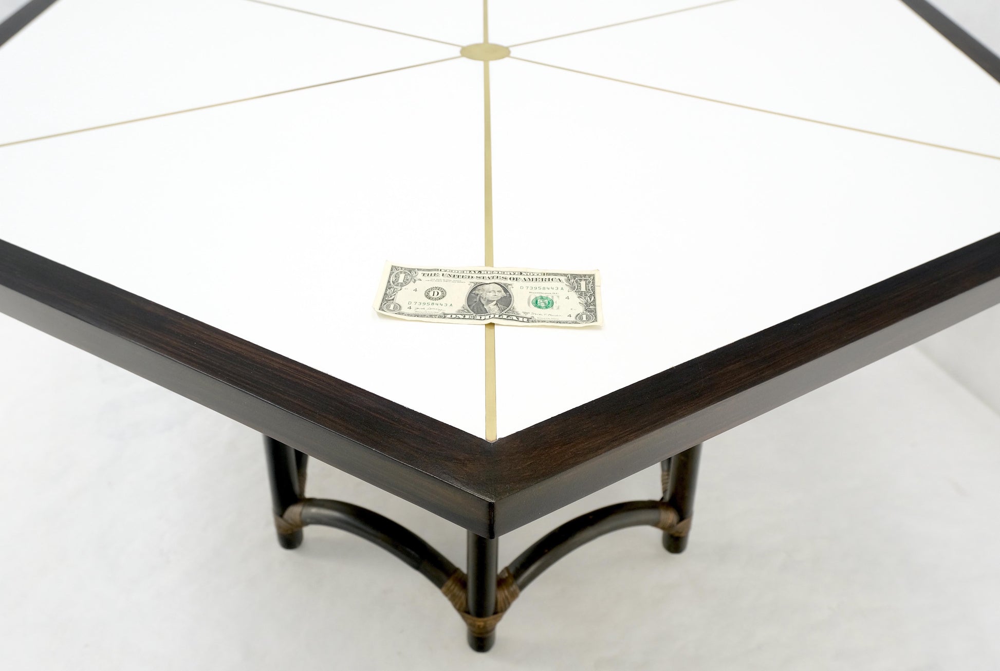 EstablishedLines Ebonised Bamboo Brass Inlay Mahogany Top Hexagon Card Game Poker Table MINT!