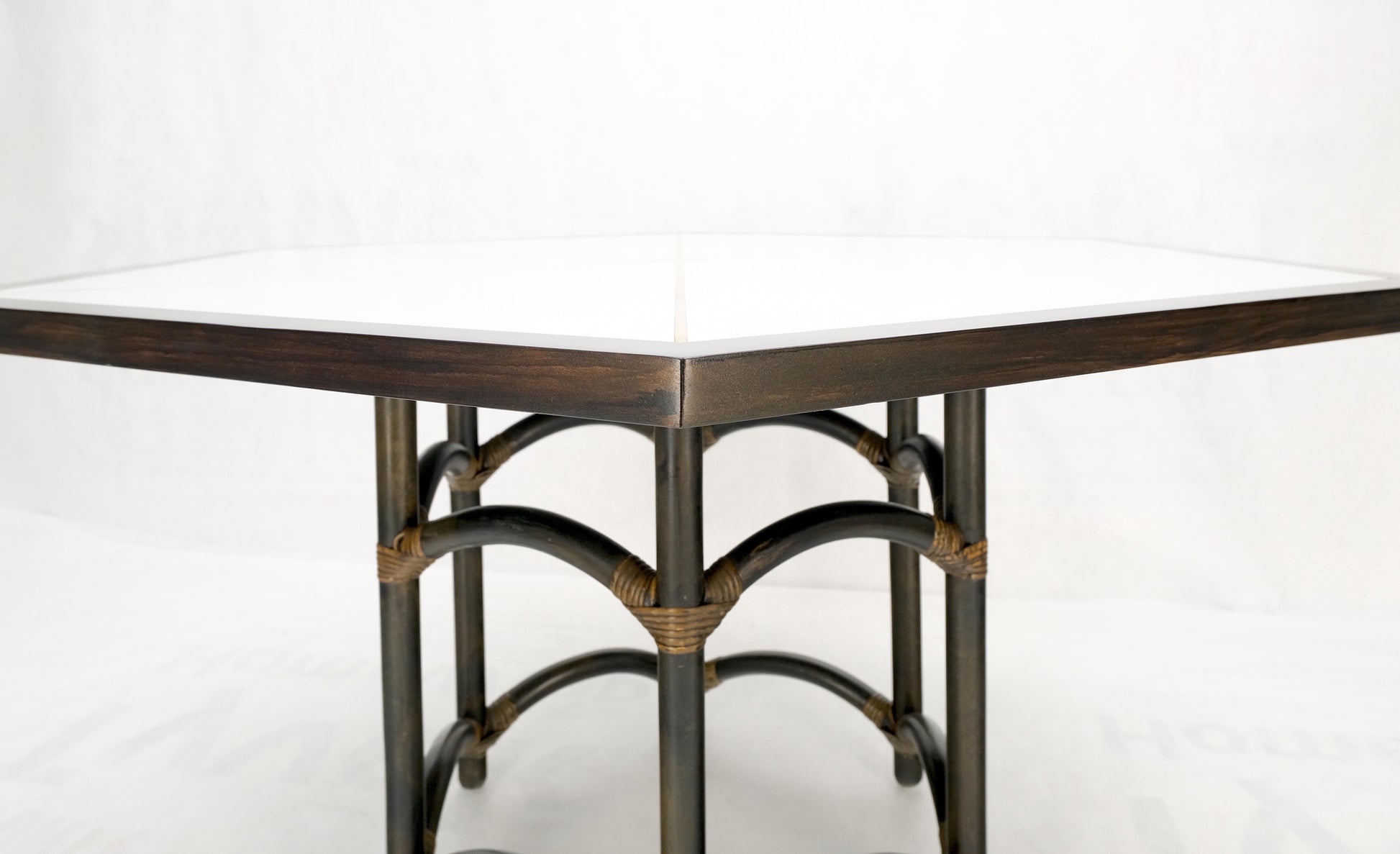 EstablishedLines Ebonised Bamboo Brass Inlay Mahogany Top Hexagon Card Game Poker Table MINT!