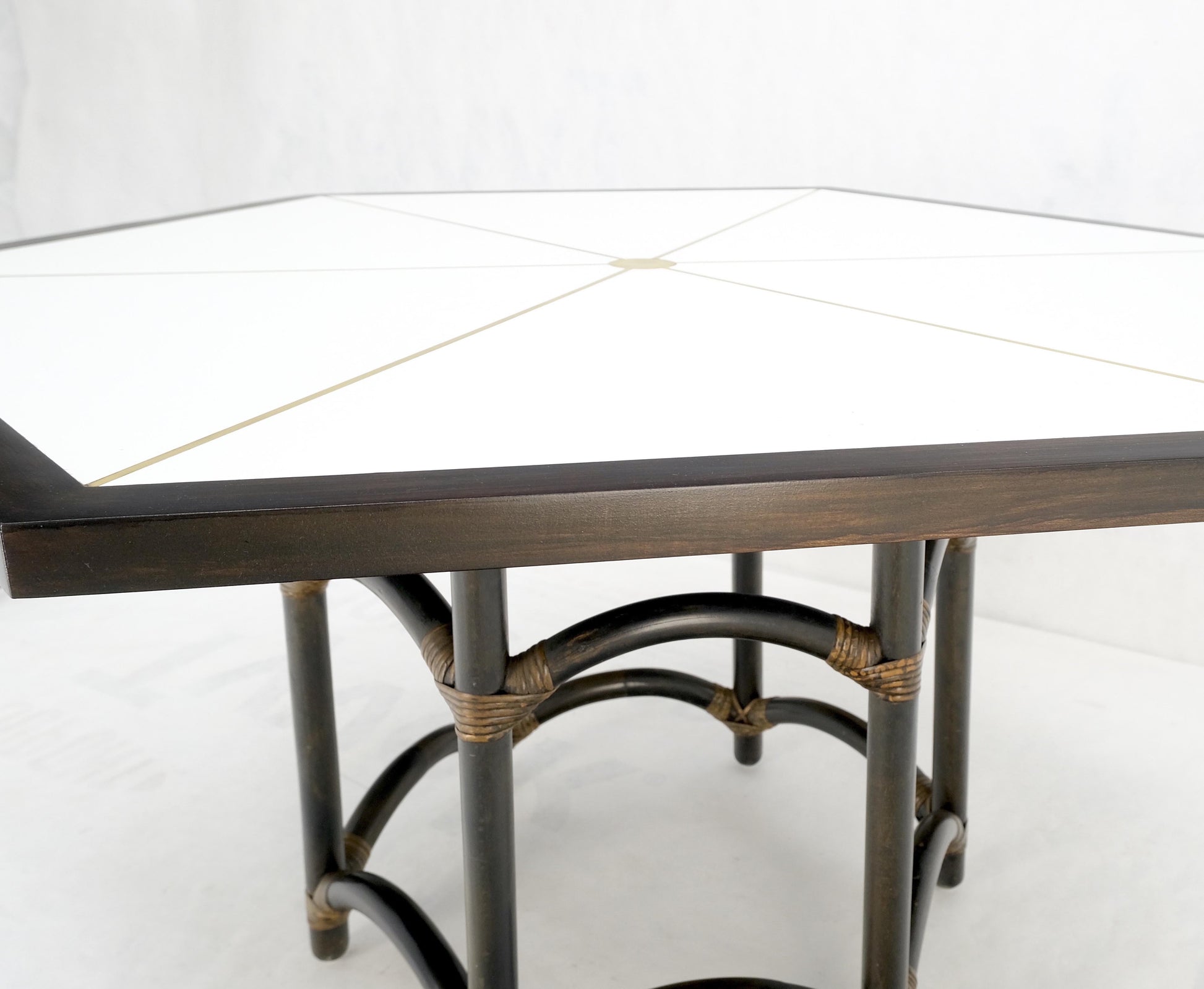 EstablishedLines Ebonised Bamboo Brass Inlay Mahogany Top Hexagon Card Game Poker Table MINT!