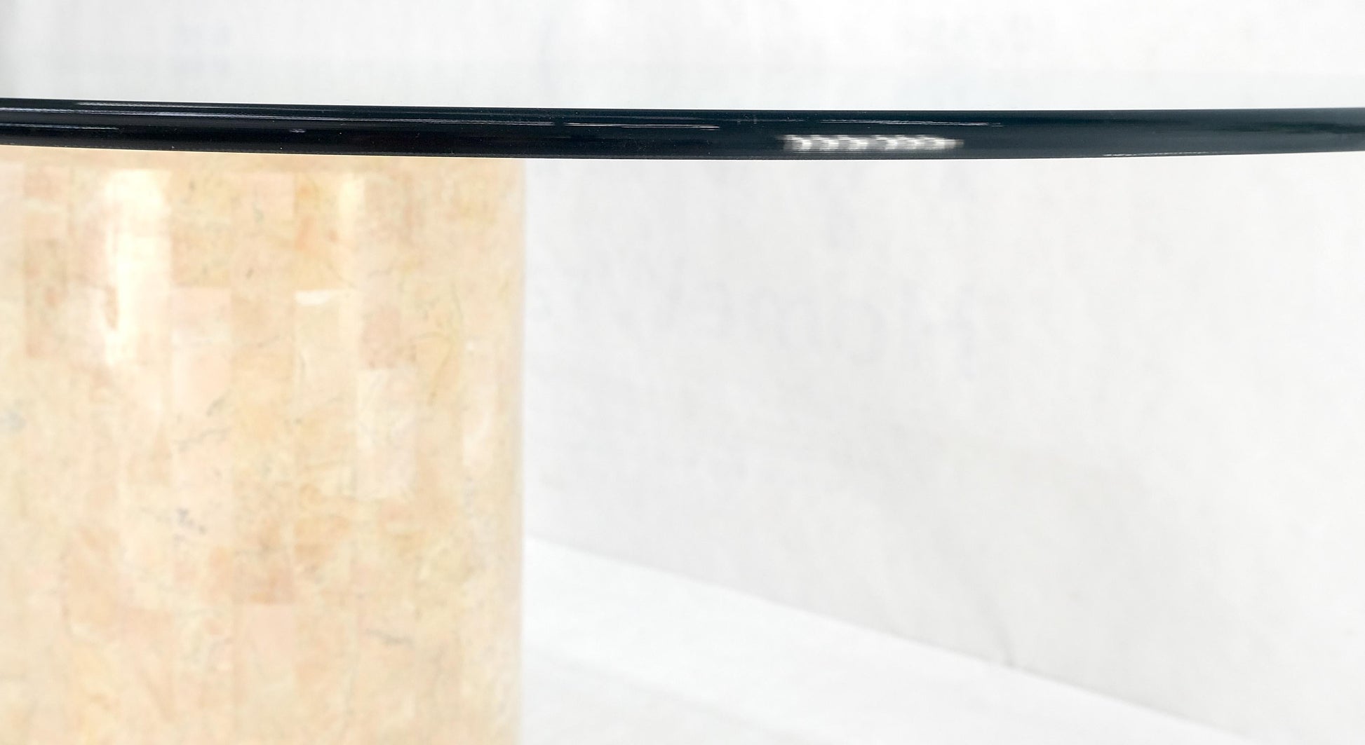 EstablishedLines Racetrack Oval Glass Top Single Tessellated Marble Pedestal Base Dining Table