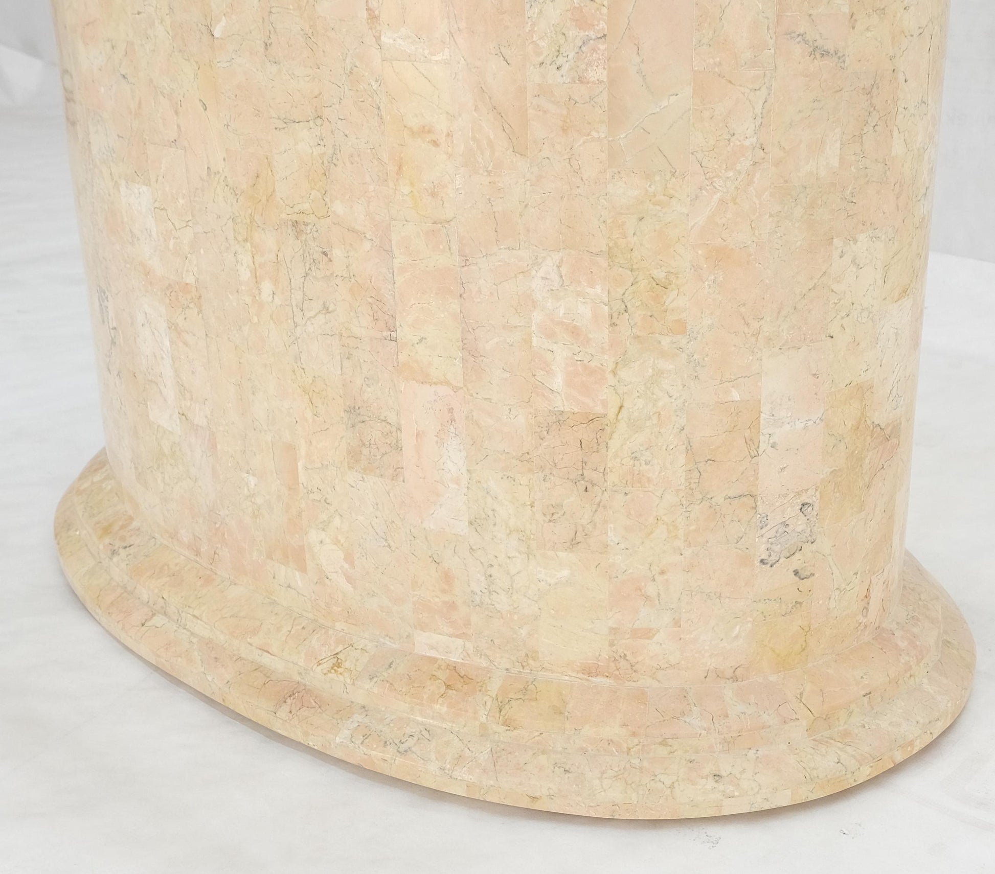 EstablishedLines Racetrack Oval Glass Top Single Tessellated Marble Pedestal Base Dining Table